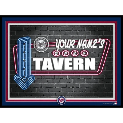 Black Minnesota Twins 12'' x 16'' Personalized Framed Neon Tavern Print