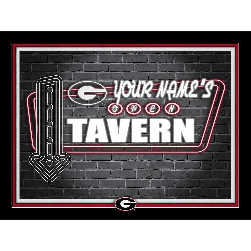 Black Georgia Bulldogs 12'' x 16'' Personalized Framed Neon Tavern Print