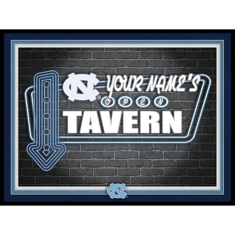 Black North Carolina Tar Heels 12'' x 16'' Personalized Framed Neon Tavern Print
