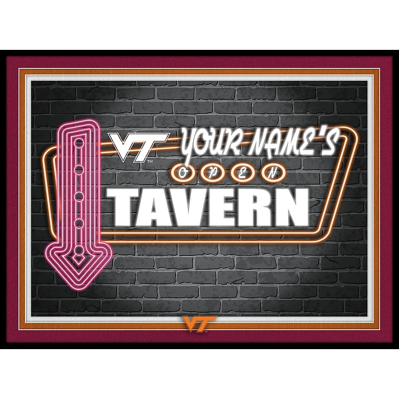 Black Virginia Tech Hokies 12'' x 16'' Personalized Framed Neon Tavern Print