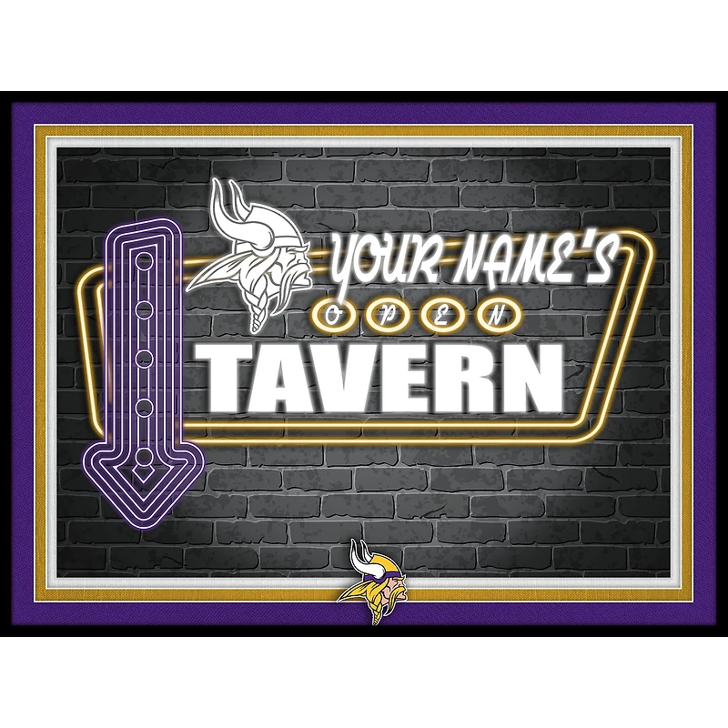 Black Minnesota Vikings 12'' x 16'' Personalized Framed Neon Tavern Print