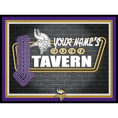 Black Minnesota Vikings 12'' x 16'' Personalized Framed Neon Tavern Print