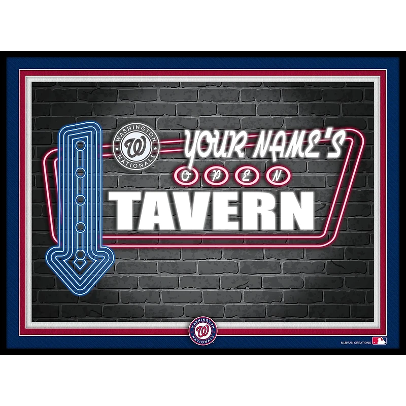 Black Washington Nationals 12'' x 16'' Personalized Framed Neon Tavern Print