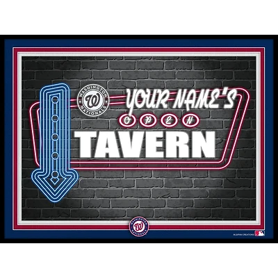 Black Washington Nationals 12'' x 16'' Personalized Framed Neon Tavern Print