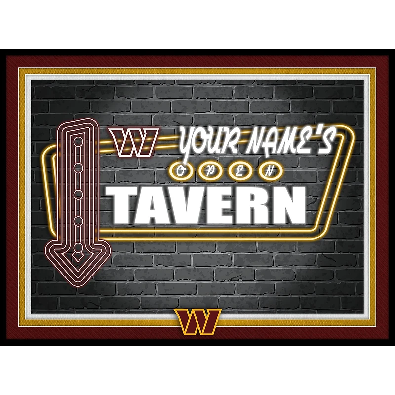 Black Washington Commanders 12'' x 16'' Personalized Framed Neon Tavern Print