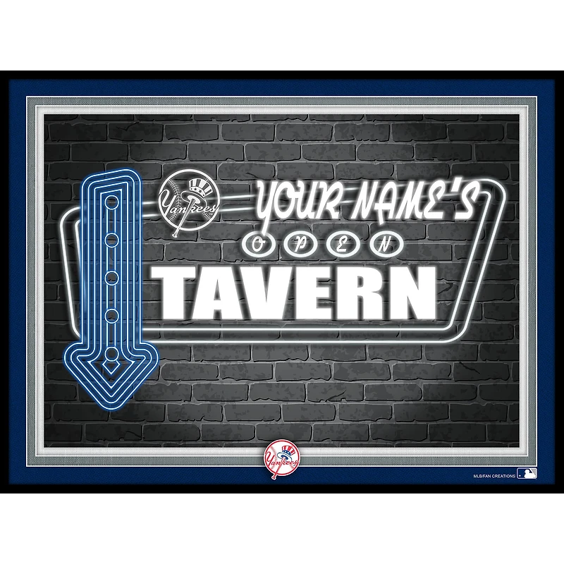 Black New York Yankees 12'' x 16'' Personalized Framed Neon Tavern Print