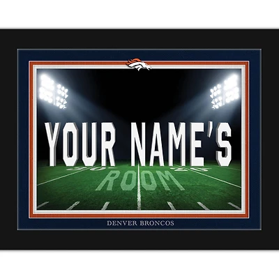 Black Denver Broncos 12'' x 16'' Personalized Framed Field Spotlight Print