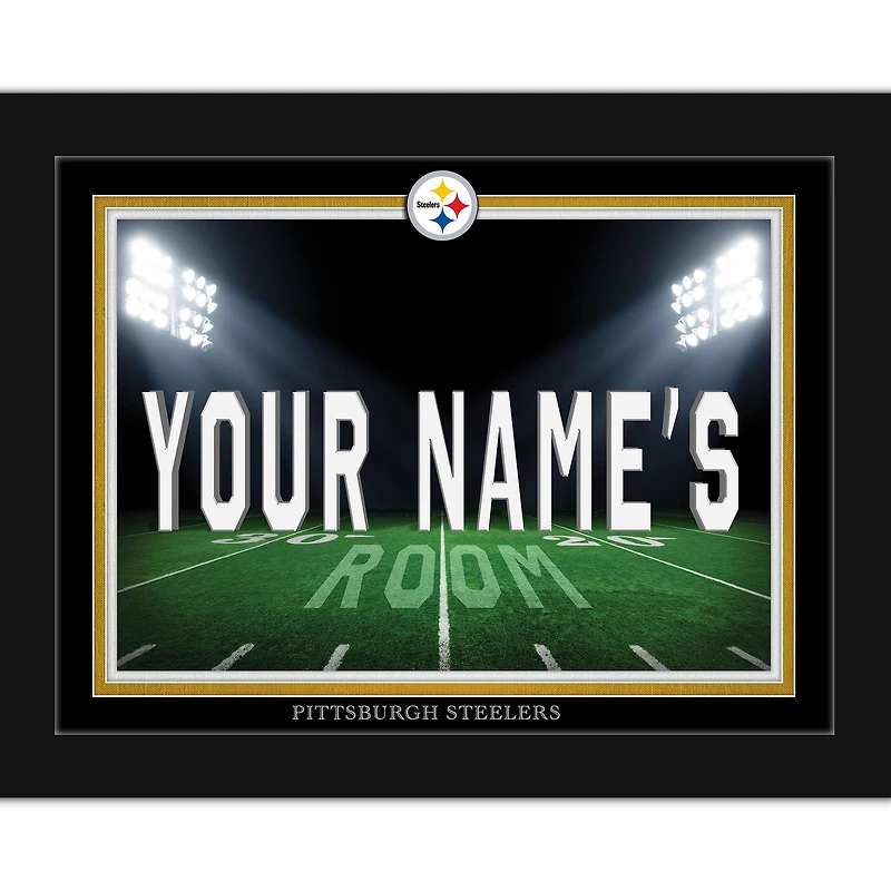 Black Pittsburgh Steelers 12'' x 16'' Personalized Framed Field Spotlight Print