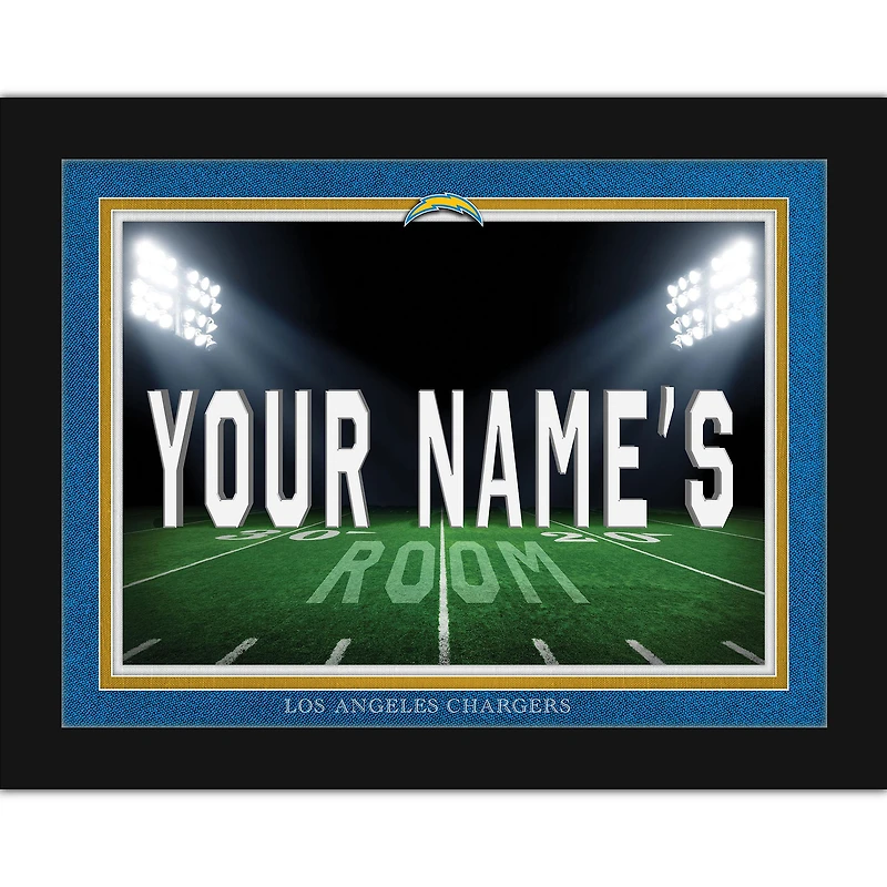 Black Los Angeles Chargers 12'' x 16'' Personalized Framed Field Spotlight Print