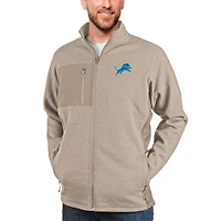 Men's Antigua Oatmeal Detroit Lions Course Full-Zip Jacket