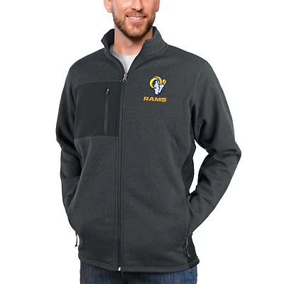 Men's Antigua Heathered Charcoal Los Angeles Rams Course Full-Zip Jacket