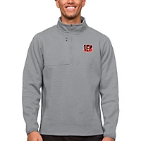 Men's Antigua Heathered Gray Cincinnati Bengals Course Quarter-Zip Pullover Top