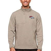 Men's Antigua Oatmeal Denver Broncos Course Quarter-Zip Pullover Top