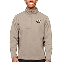 Men's Antigua Oatmeal Green Bay Packers Course Quarter-Zip Pullover Top
