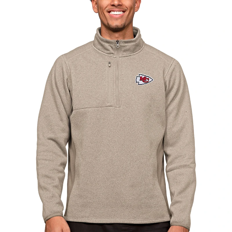Men's Antigua Oatmeal Kansas City Chiefs Course Quarter-Zip Pullover Top
