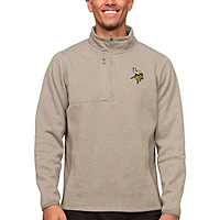 Men's Antigua Oatmeal Minnesota Vikings Course Quarter-Zip Pullover Top