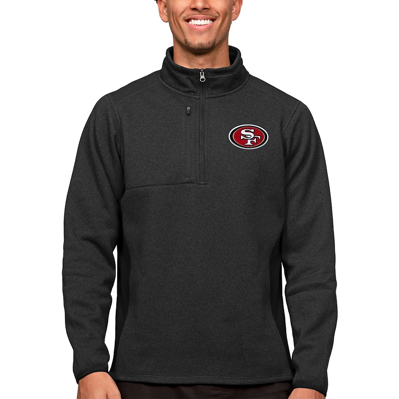 Men's Antigua Heathered Black San Francisco 49ers Course Quarter-Zip Pullover Top