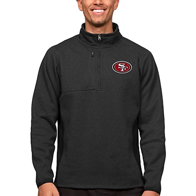 Men's Antigua Heathered Black San Francisco 49ers Course Quarter-Zip Pullover Top