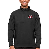 Men's Antigua Heathered Black San Francisco 49ers Course Quarter-Zip Pullover Top