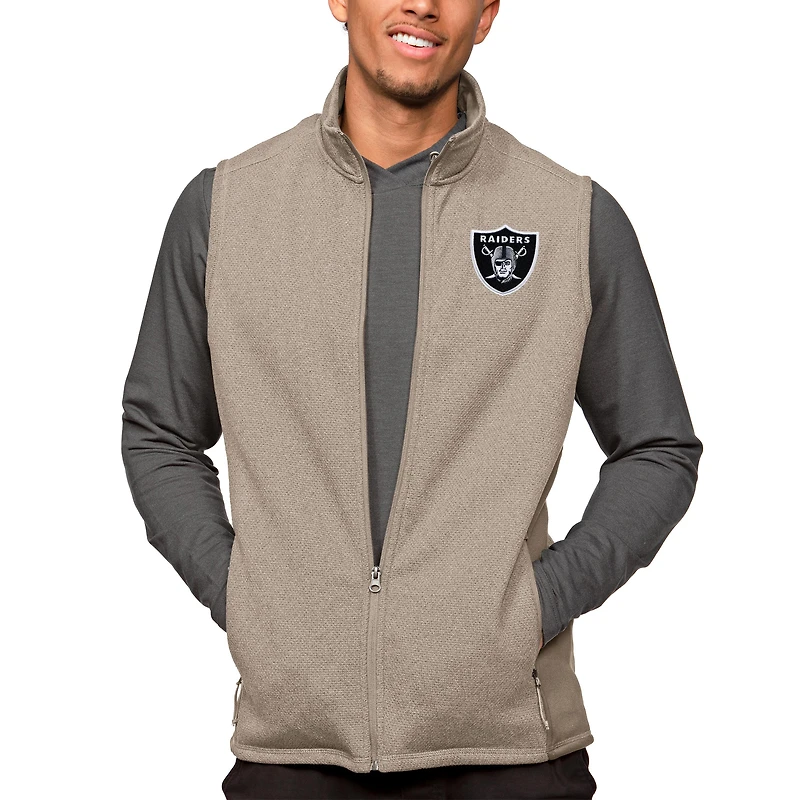 Men's Antigua Oatmeal Las Vegas Raiders Course Full-Zip Vest