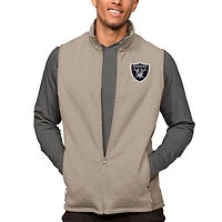 Men's Antigua Oatmeal Las Vegas Raiders Course Full-Zip Vest