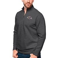 Men's Antigua Heathered Charcoal Baltimore Ravens Gambit Quarter-Zip Pullover Top