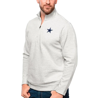 Men's Antigua Heathered Gray Dallas Cowboys Gambit Quarter-Zip Pullover Top