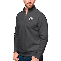 Men's Antigua Heathered Charcoal Pittsburgh Steelers Gambit Quarter-Zip Pullover Top