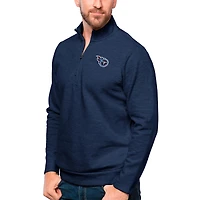 Men's Antigua Heathered Navy Tennessee Titans Gambit Quarter-Zip Pullover Top
