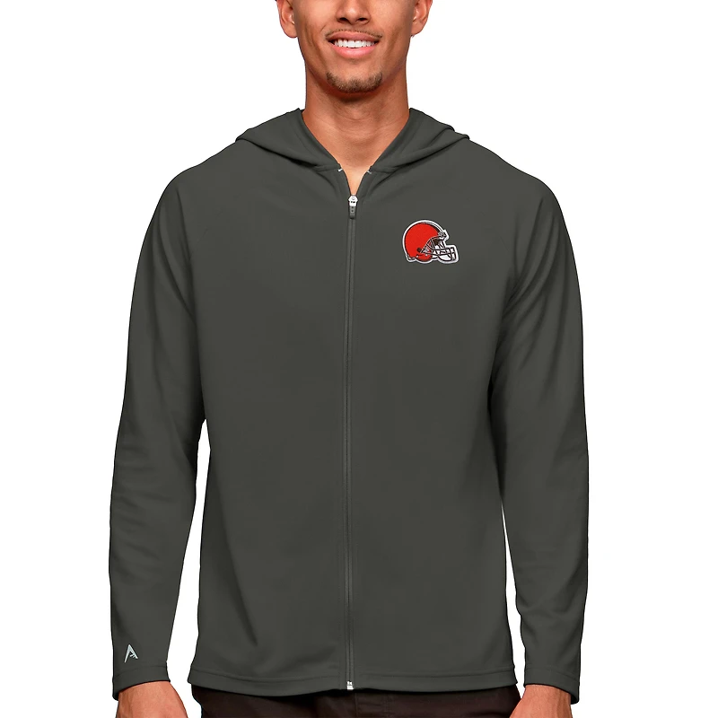 Men's Antigua Charcoal Cleveland Browns Logo Legacy Full-Zip Hoodie