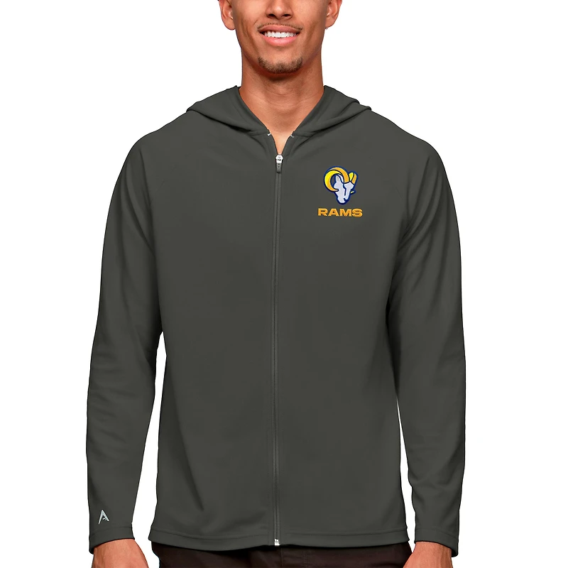 Men's Antigua Charcoal Los Angeles Rams Logo Legacy Full-Zip Hoodie