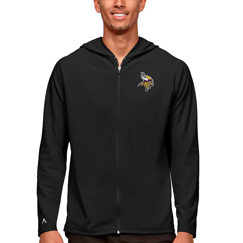 Men's Antigua Black Minnesota Vikings Logo Legacy Full-Zip Hoodie