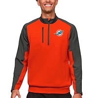 Men's Antigua Orange Miami Dolphins Team Quarter-Zip Pullover Top