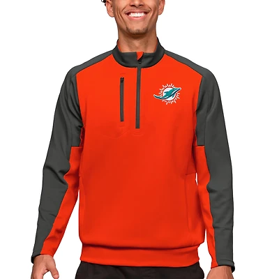 Men's Antigua Orange Miami Dolphins Team Quarter-Zip Pullover Top
