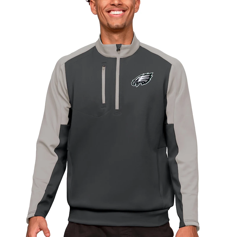 Men's Antigua Charcoal Philadelphia Eagles Team Quarter-Zip Pullover Top