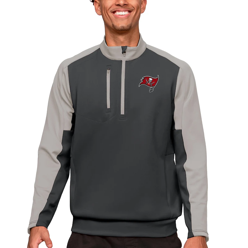 Men's Antigua Charcoal Tampa Bay Buccaneers Team Quarter-Zip Pullover Top