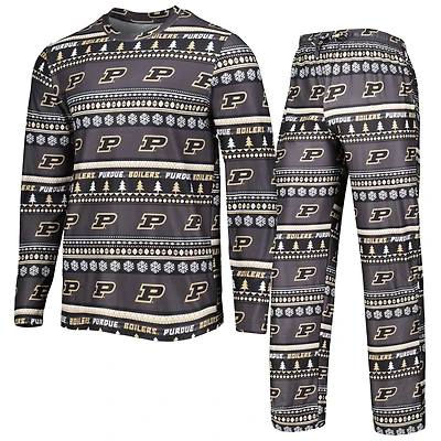 Men's Concepts Sport Black Purdue Boilermakers Swivel Long Sleeve Top & Pants Sleep Set