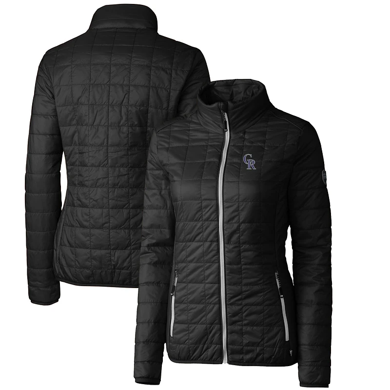 Women's Cutter & Buck Black Colorado Rockies Rainier PrimaLoft Eco Full-Zip Puffer Jacket