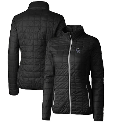 Women's Cutter & Buck Black Colorado Rockies Rainier PrimaLoft Eco Full-Zip Puffer Jacket