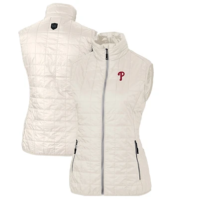 Women's Cutter & Buck Cream Philadelphia Phillies Rainier PrimaLoft Eco Full-Zip Puffer Vest