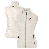 Women's Cutter & Buck Cream Philadelphia Phillies Rainier PrimaLoft Eco Full-Zip Puffer Vest