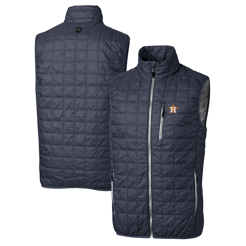 Men's Cutter & Buck Heathered Navy Houston Astros Rainier Full-Zip Puffer Vest
