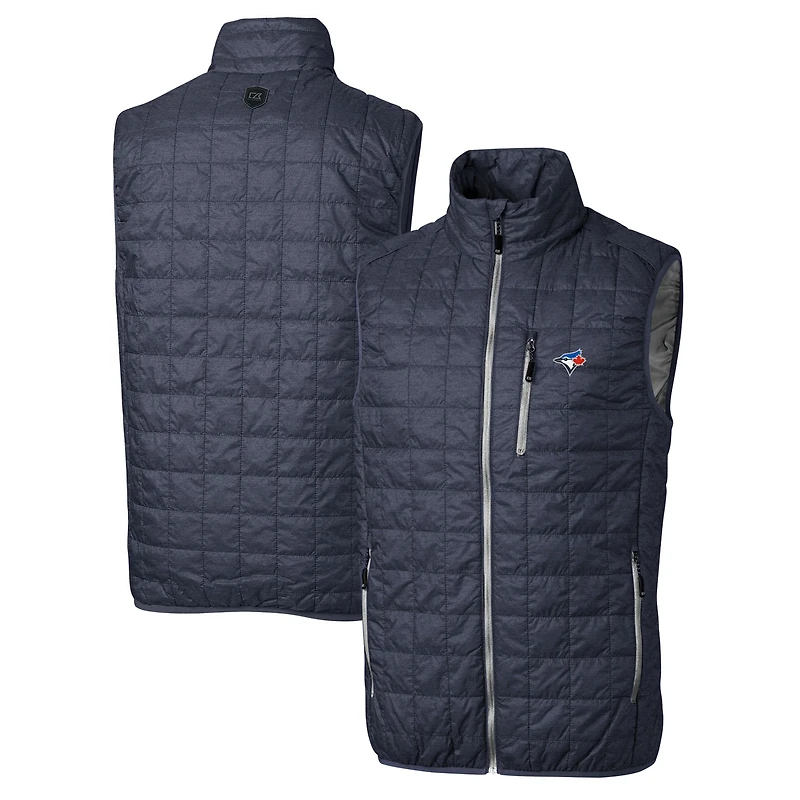 Men's Cutter & Buck Heathered Navy Toronto Blue Jays Big & Tall Rainier Full-Zip Puffer Vest