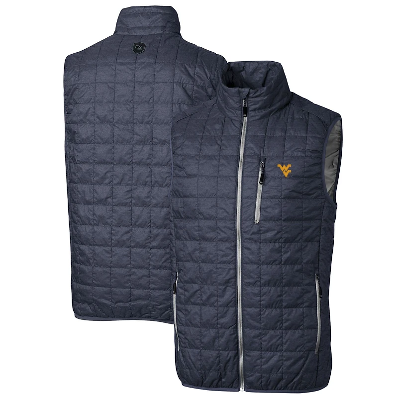 Men's Cutter & Buck Heathered Navy West Virginia Mountaineers Big & Tall Rainier PrimaLoft Eco Full-Zip Puffer Vest