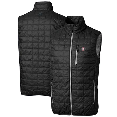Men's Cutter & Buck Black San Diego State Aztecs Big & Tall Rainier PrimaLoft Eco Full-Zip Puffer Vest