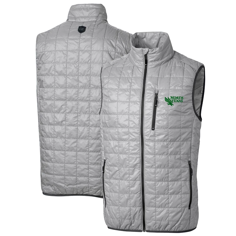 Men's Cutter & Buck Gray North Texas Mean Green Big & Tall Rainier PrimaLoft Eco Full-Zip Puffer Vest