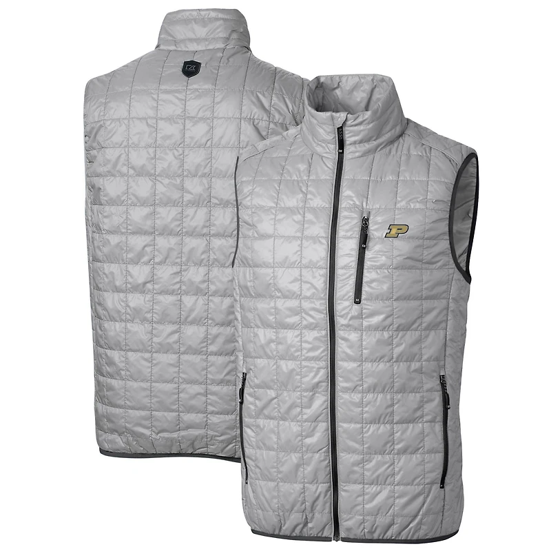 Men's Cutter & Buck Gray Purdue Boilermakers Big & Tall Rainier PrimaLoft Eco Full-Zip Puffer Vest