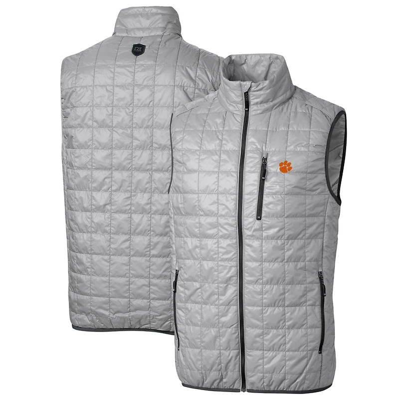 Men's Cutter & Buck Gray Clemson Tigers Big & Tall Rainier PrimaLoft Eco Full-Zip Puffer Vest