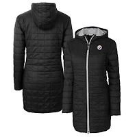 Women's Cutter & Buck Black Pittsburgh Steelers Rainier Primaloft Eco Hooded Long Lightweight Coat