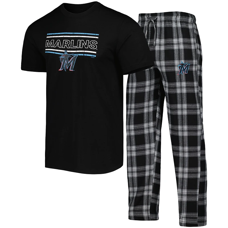 Men's Concepts Sport Black/Gray Miami Marlins Badge Top & Pants Sleep Set